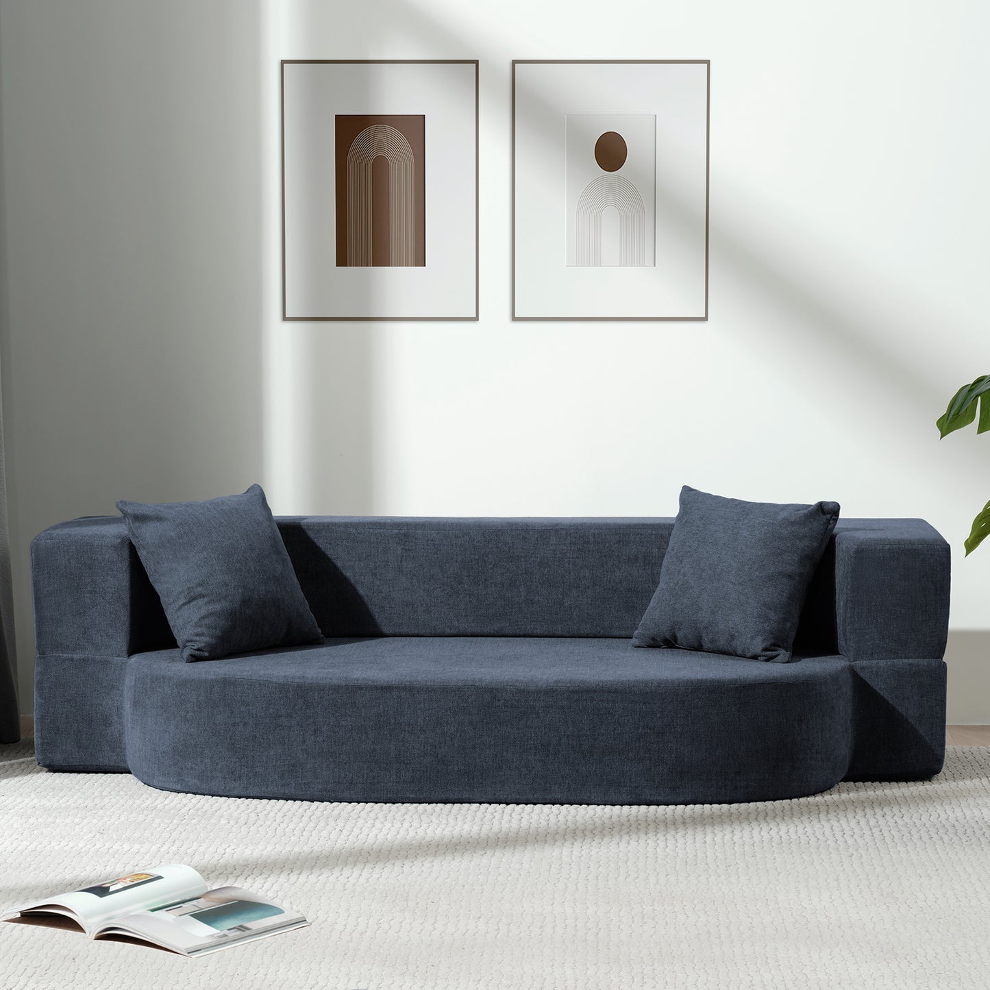 Folding Sofa Bed with 2 Pillows & Washable Cover, 75" W x 32" D x 10" H