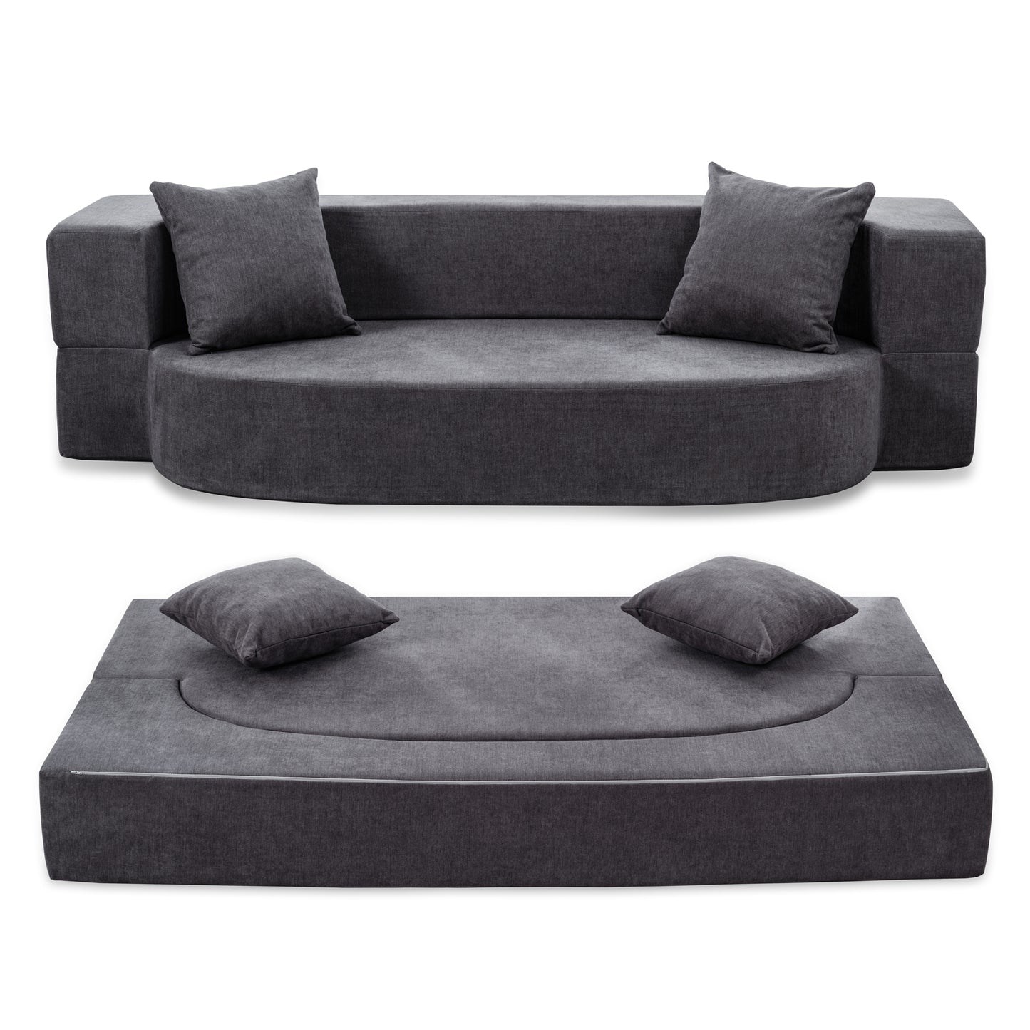 Folding Sofa Bed with 2 Pillows & Washable Cover, 75" W x 32" D x 10" H