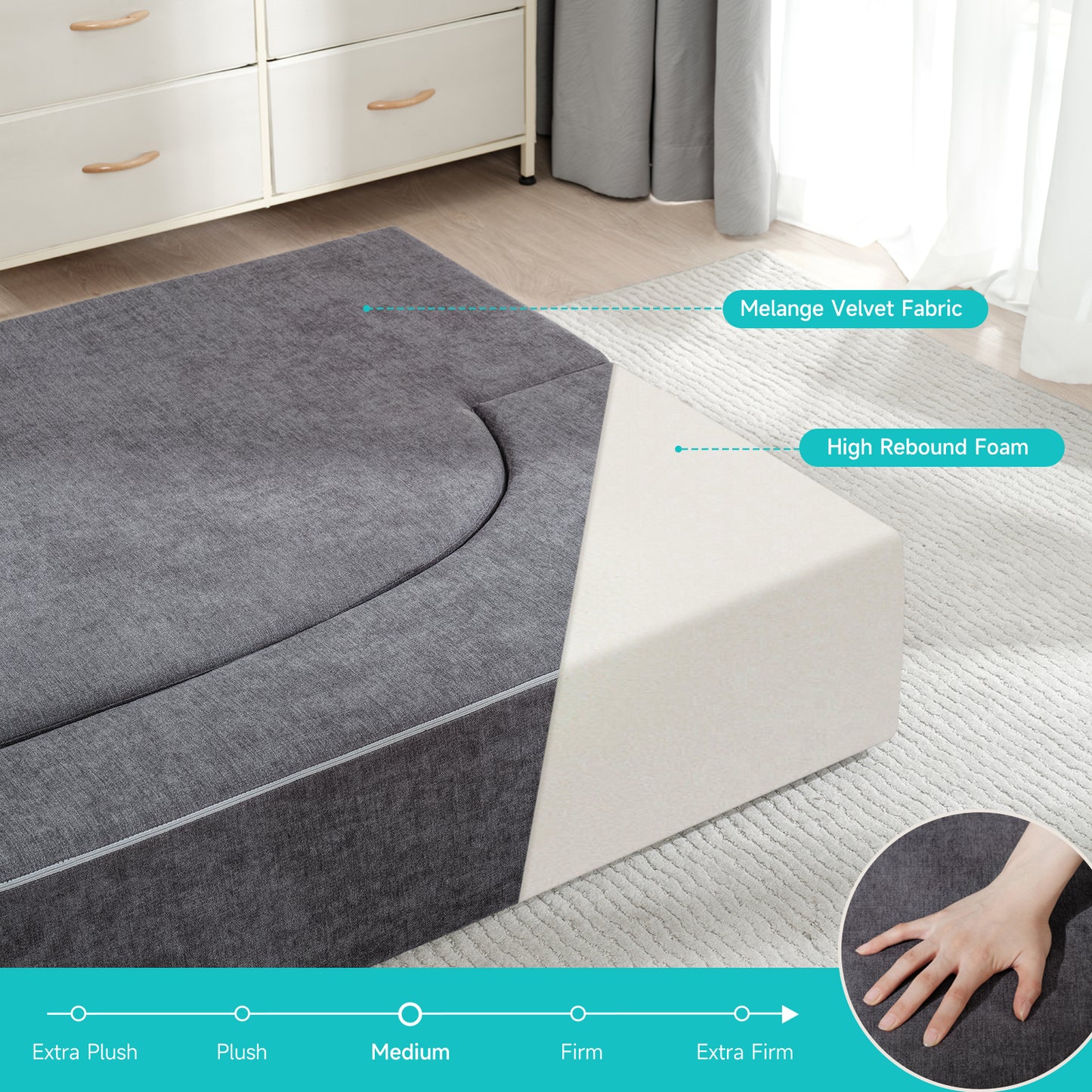 Folding Sofa Bed with 2 Pillows & Washable Cover, 75" W x 32" D x 10" H