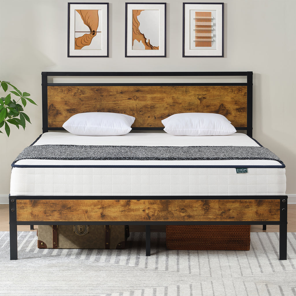 Z-hom Bed Frame with Wood Headboard,Model B022