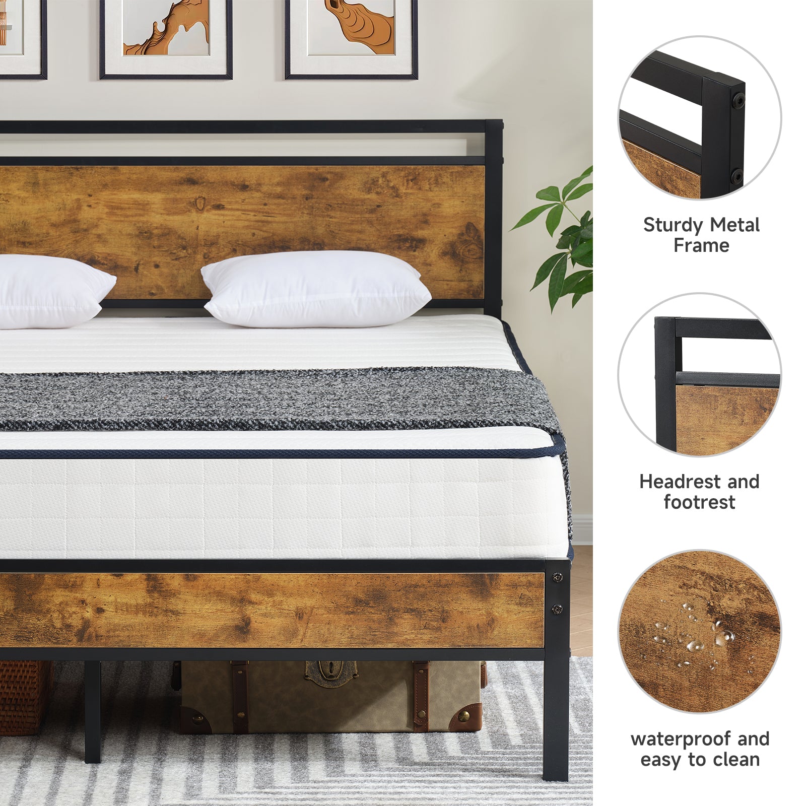 Z-hom Bed Frame with Wood Headboard,Model B022