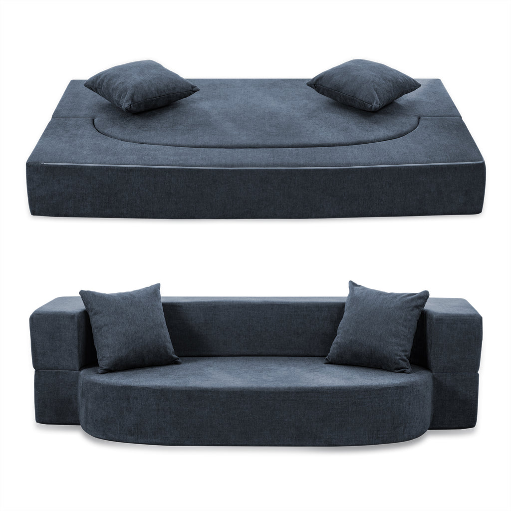 Folding Sofa Bed with 2 Pillows & Washable Cover, 75" W x 32" D x 10" H
