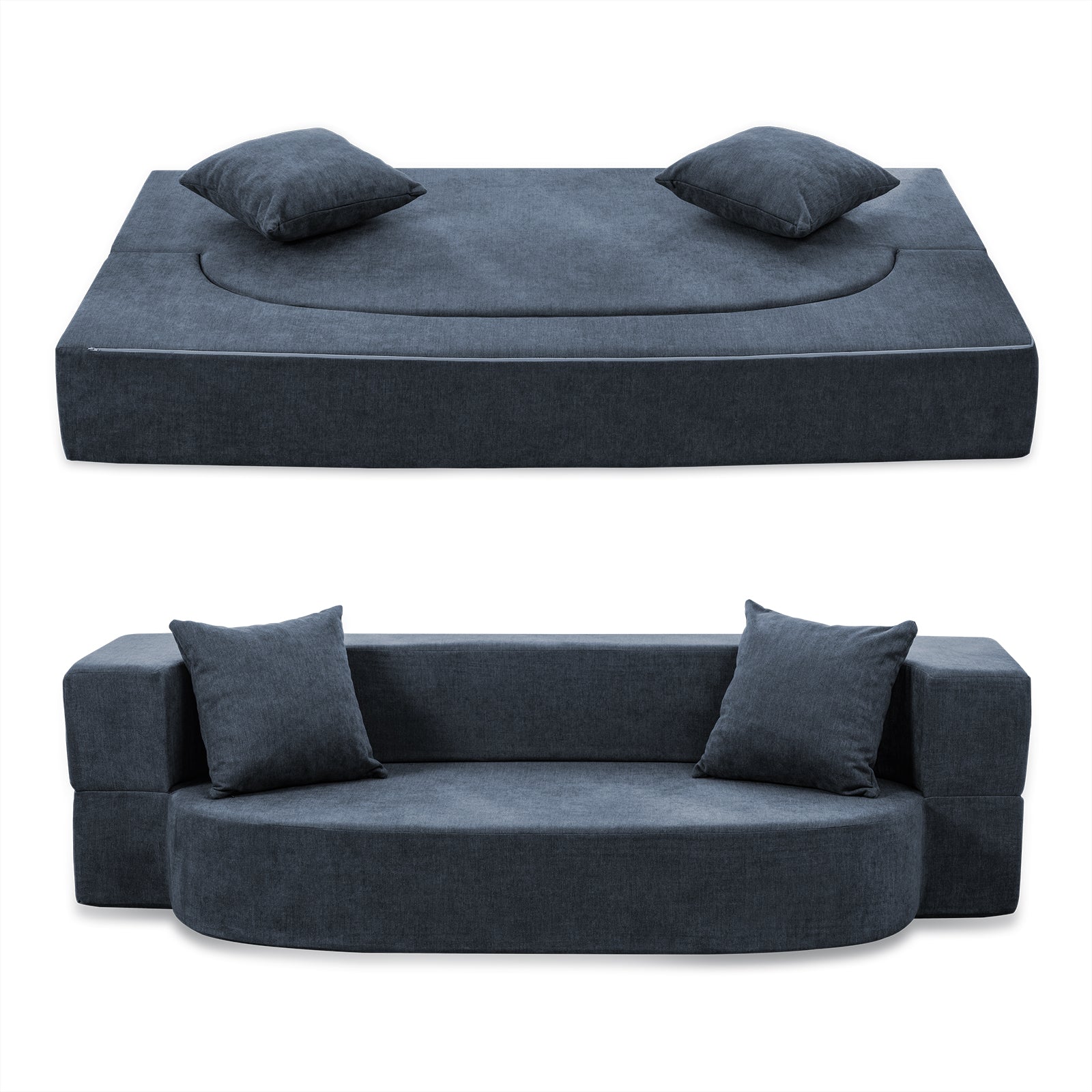 Folding Sofa Bed with 2 Pillows & Washable Cover, 75" W x 32" D x 10" H