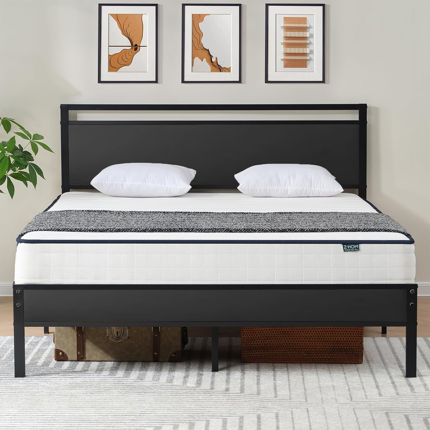 Z-hom Bed Frame with Wood Headboard,Model B022