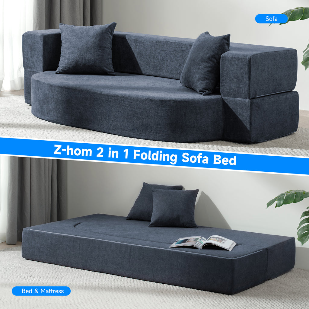 Folding Sofa Bed with 2 Pillows & Washable Cover, 75" W x 32" D x 10" H