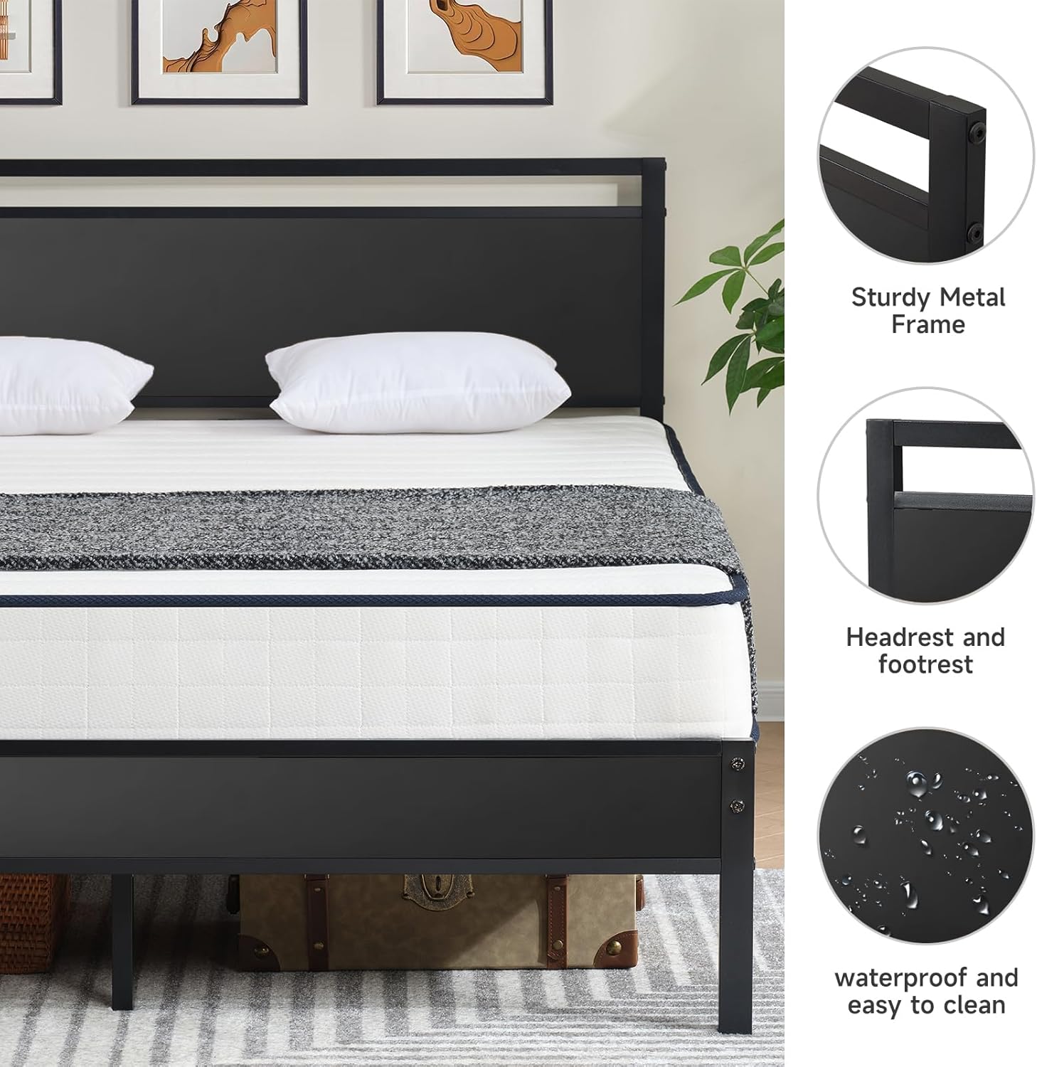 Z-hom Bed Frame with Wood Headboard,Model B022