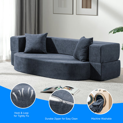 Folding Sofa Bed with 2 Pillows & Washable Cover, 75" W x 32" D x 10" H
