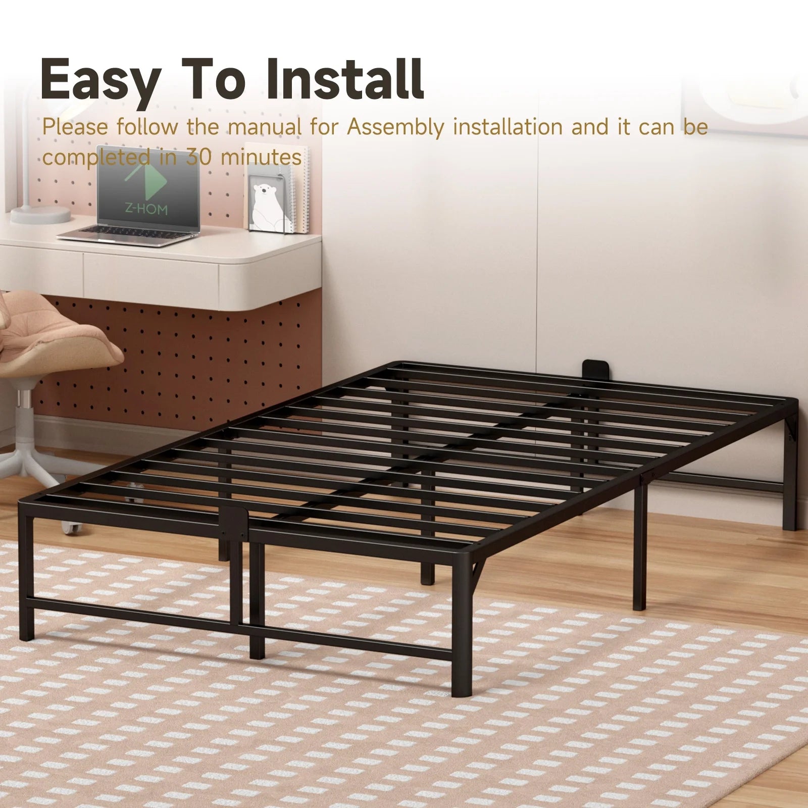 Z-HOM Twin Size Metal Platform Bed Frame with 14'' Large Under Bed Storage Space, Easy Assembly, Black