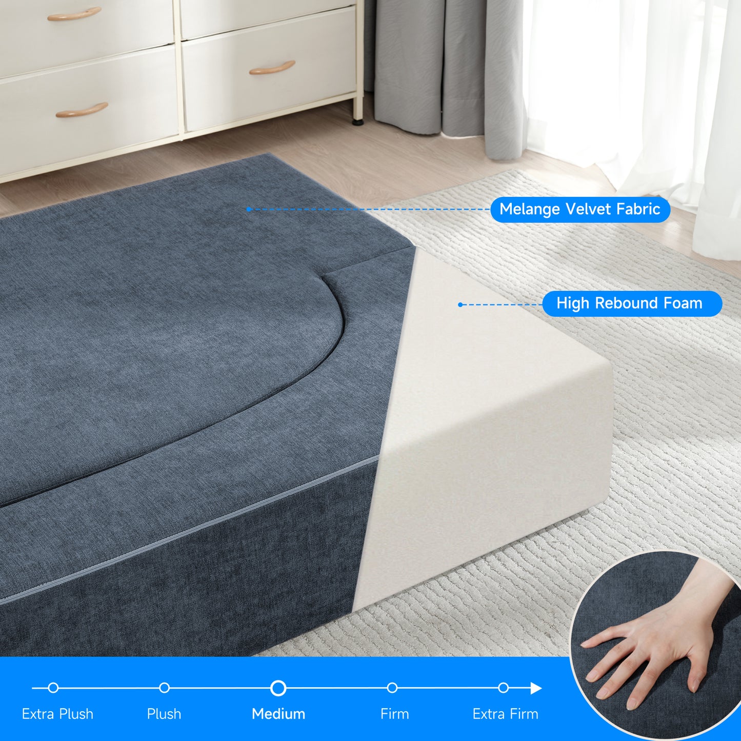 Folding Sofa Bed with 2 Pillows & Washable Cover, 75" W x 32" D x 10" H