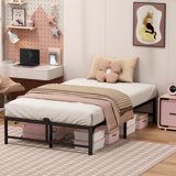 Z-HOM Twin Size Metal Platform Bed Frame with 14'' Large Under Bed Storage Space, Easy Assembly, Black