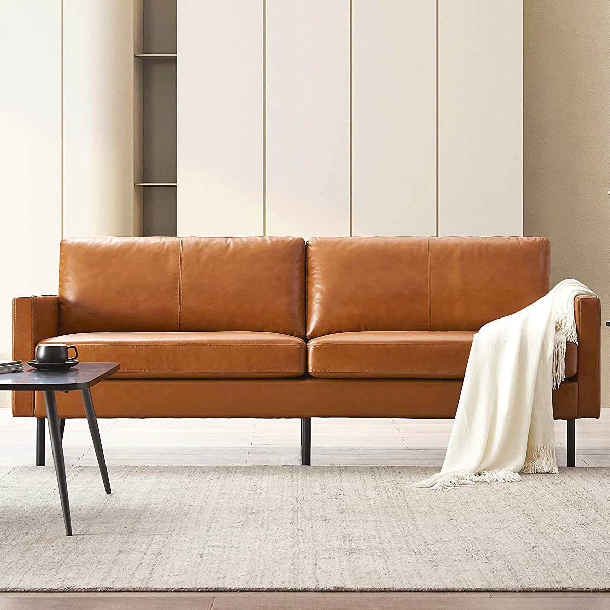 Z Hom 70 Top Grain Leather Sofa 2 Seat Upholstered Loveseat Mod Living